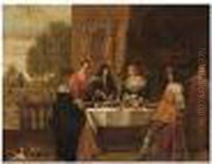 An Elegant Company Feasting On The Terrace Of A Country House by Christoffel Jacobsz van der Lamen