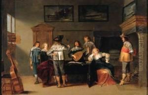 Officers In A Brothel, With A Lute Player And A Page Nearby by Christoffel Jacobsz van der Lamen