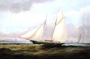 A Schooner Yacht under Easy Sail with her Foresail Lowered by Arthur Wellington Fowles