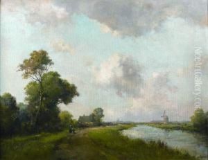 Vue D'un Canal En Hollande by Jan Van Der Linde
