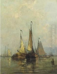 Haybarges On A Calm by Jan Van Der Linde