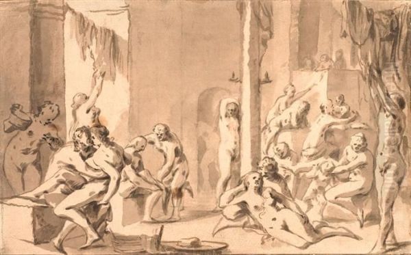 Uninhibited Gathering In A Bath House. - view 1