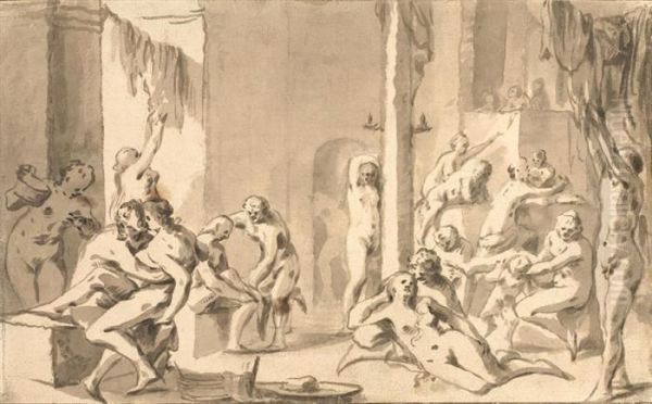 Uninhibited Gathering In A Bath House - view 1