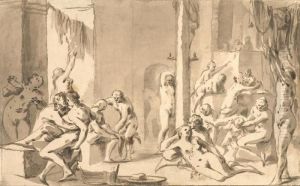 Uninhibited Gathering In A Bath House by Dirck Van Der Lisse