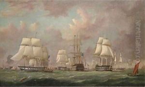 Queen Victoria, aboard the Royal Yacht Fairy, inspecting the Baltic Fleet as it prepares to sail in March 1854 by Arthur Wellington Fowles