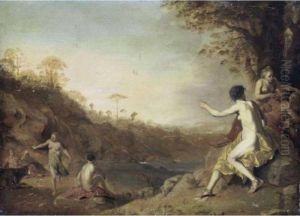 Landscape With Nudes Bathing by Dirck Van Der Lisse