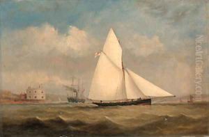 Terpsichore, a racing cutter, and a large Paddle-Steamer off Hurst Castle, on the Solent Terpsichore, a racing cutter, and a large Paddle-Steamer off Hurst Castle, on the Solent