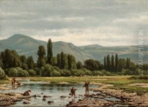 Bergslandskap Med Figurer by Jacob Jan van der Maaten