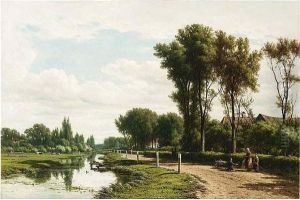 A Summer Landscape With Figures On A Sandy Track
