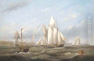 Vying for the start - a melee of big cutters in Osborne Bay, with the Royal Yacht Alberta heading for the pier below Osborne House