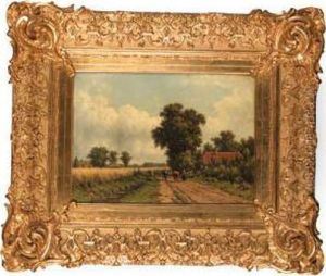 A Peasantwoman Driving Cows On A Country Road by Jacob Jan van der Maaten