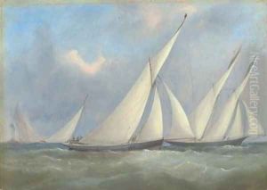 Florinda and Gwyndoline racing off the Nab lightship by Arthur Wellington Fowles