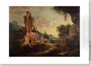 Paysage Mediterraneen Anime De Personnages Pres De Ruines. by Jan Vermeer Van Delft