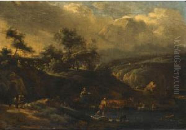 Other Properties
An Italianate Landscape With Shepherds Crossing A Stream With Their Flock - view 1