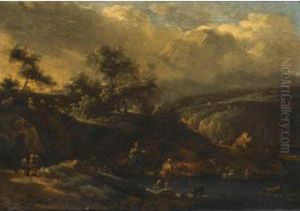 Other Properties
An Italianate Landscape With Shepherds Crossing A Stream With Their Flock by Jan Vermeer Van Delft