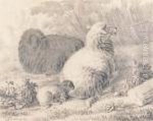 Sheep And A Lamb In A Meadow by Jan Vermeer Van Delft