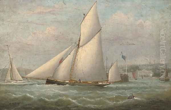 Racing cutters tacking inshore off Ryde Pier - view 1