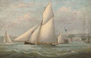 Racing cutters tacking inshore off Ryde Pier by Arthur Wellington Fowles