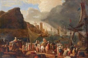 Porto Con Imbarcazioni E Molte Figure by Jean Baptist Van Der Meiren