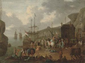 A Mediterranean Harbour by Jean Baptist Van Der Meiren