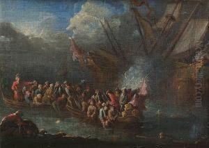 Sailors Escaping From A Burning Ship