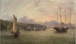 The flotilla of Royal Yachts lying in Osborne Bay prior to Queen Victoria's departure for France in August, 1855 by Arthur Wellington Fowles