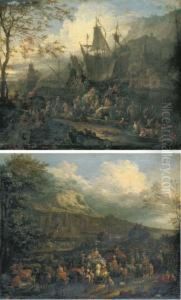 A Capriccio Of A Mediterranean Port Scene With A Four-master by Jean Baptist Van Der Meiren