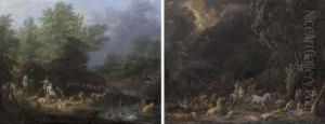 Adam And Eve In The Garden Of Eden; And The Deluge by Jean Baptist Van Der Meiren