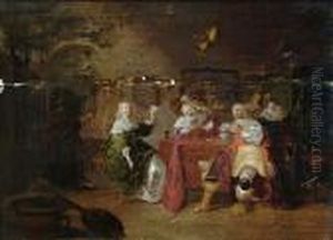 Officers Playing Cards With Courtesans In An Interior