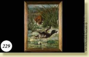 Chien Traquant Le Canard by Edmond Van Der Meulen