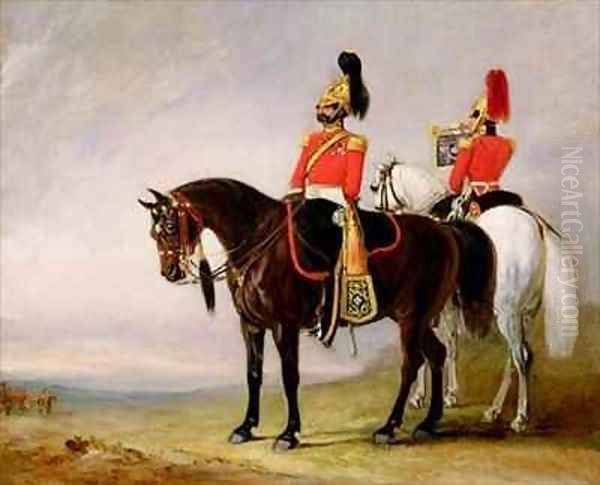Colonel James Charles Chatterton 1792-1874 the 4th Royal Irish Dragoon Guards on his Charger accompanied by his Trumpete - view 1