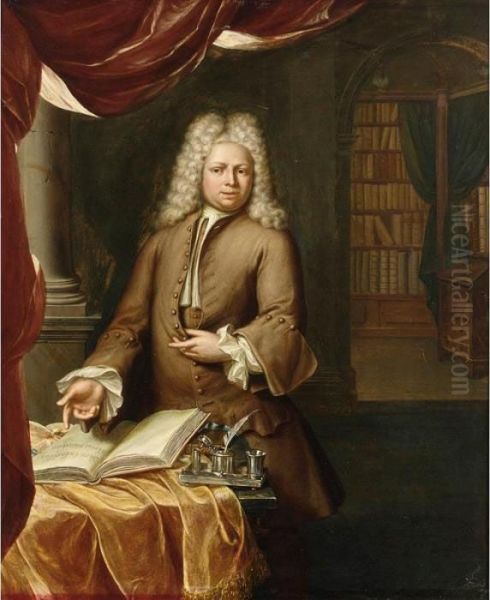 A Portrait Of A Gentleman Standing Three- Quarter Length, In His Study - view 1