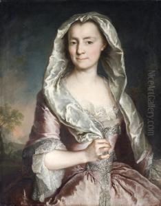 Ritratto Di Dama A Due Terzi Di Figura, In Abito Di Seta Rosa E Scialle Di Rasobianco by Heroman Van Der Mijn