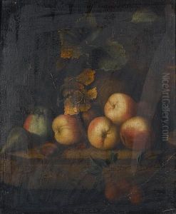 Peaches And A Fig With Plums On A Table Top