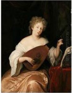 A Young Woman Seated, Playing A Lute by Eglon Hendrick Van Der Neer