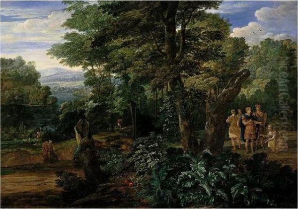 A Wooded River Landscape With Semiramis Receiving The Crown Of The King Of Assyria - view 1