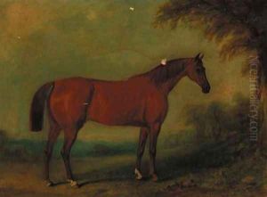 A chestnut hunter in a landscape by John Jnr. Ferneley