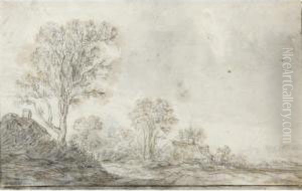Landscape With Cottages By Tall Trees Towards The Left, Figures To The Right - view 1