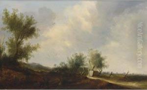 A Dune Landscape With Travellers Resting Near A Road by Cornelis Symonsz. Van Der Schalcke
