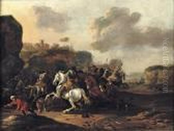 A Cavalry Skirmish In A Rocky Italianate Landscape - view 1
