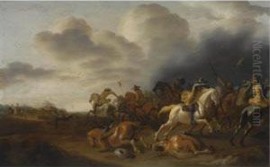 A Cavalry Battle Scene by Jan Jacobsz. Van Der Stoffe