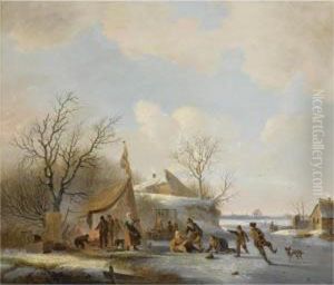 Figures On The Ice Near A 'koek En Zopie'