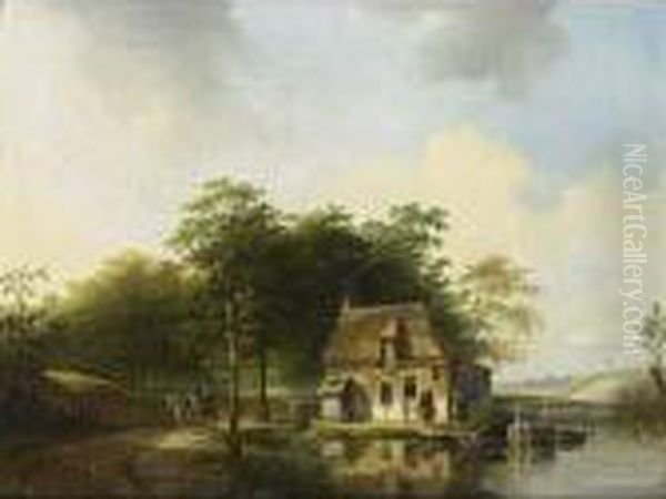 A River Landscape With Figures Near A Cottage - view 1