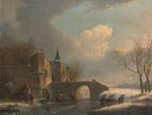 Skaters On The Ice; A Summer Landscape