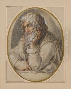 A Seated Prophet Leaning On A Stone Sill by Jan van der Straet