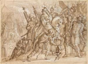 Le Cortege D'une Reine Entouree De Ses Soldats by Jan van der Straet