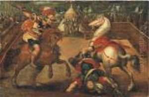 Two Knights Jousting, A Tent With The Medici Coat-of-armsbeyond