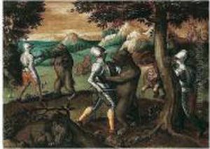 A Bear Hunt In A Mountainous Landscape