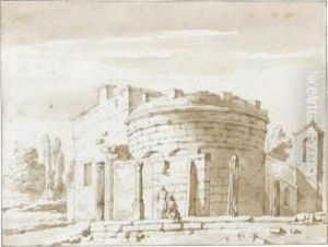 A Couple On A Terrace Before Classical Ruins