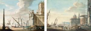A Capriccio Of An Obelisk And A 
Classical Temple; And A Capriccio Of Ships Off A Classical Harbour